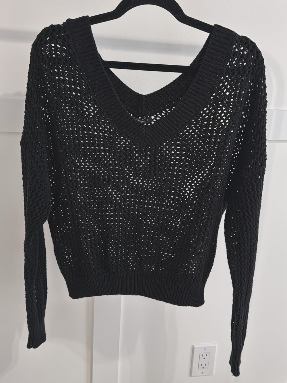 Dynamite Black Open-Knit V-Neck Sweater